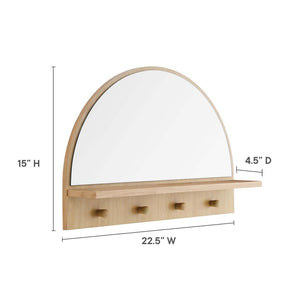 Modway Furniture Moonbeam Arched Wall Mirror with Shelf & Pegs - Stylish Entryway Storage Solution for Modern Spaces Oak EEI-6350-OAK