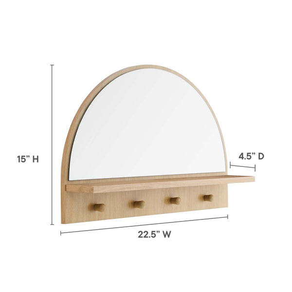 Modway Furniture Moonbeam Arched Wall Mirror with Shelf & Pegs - Stylish Entryway Storage Solution for Modern Spaces Oak EEI-6350-OAK