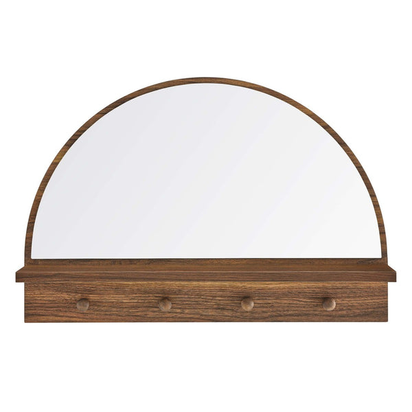 Modway Furniture Moonbeam Arched Wall Mirror with Shelf & Pegs - Stylish Entryway Storage Solution for Modern Spaces Walnut EEI-6350-WAL