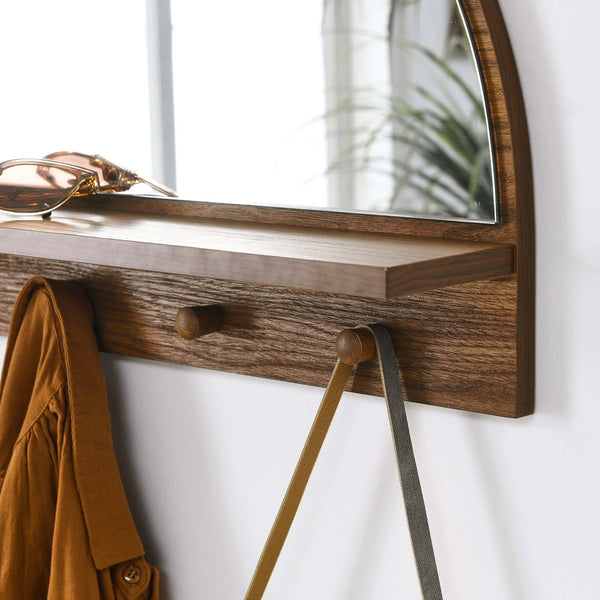 Modway Furniture Moonbeam Arched Wall Mirror with Shelf & Pegs - Stylish Entryway Storage Solution for Modern Spaces Walnut EEI-6350-WAL