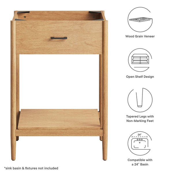 Modway Furniture Zaire 24" Bathroom Vanity Cabinet - Mid-Century Modern Design with Practical Storage Solutions Natural EEI-6352-NAT