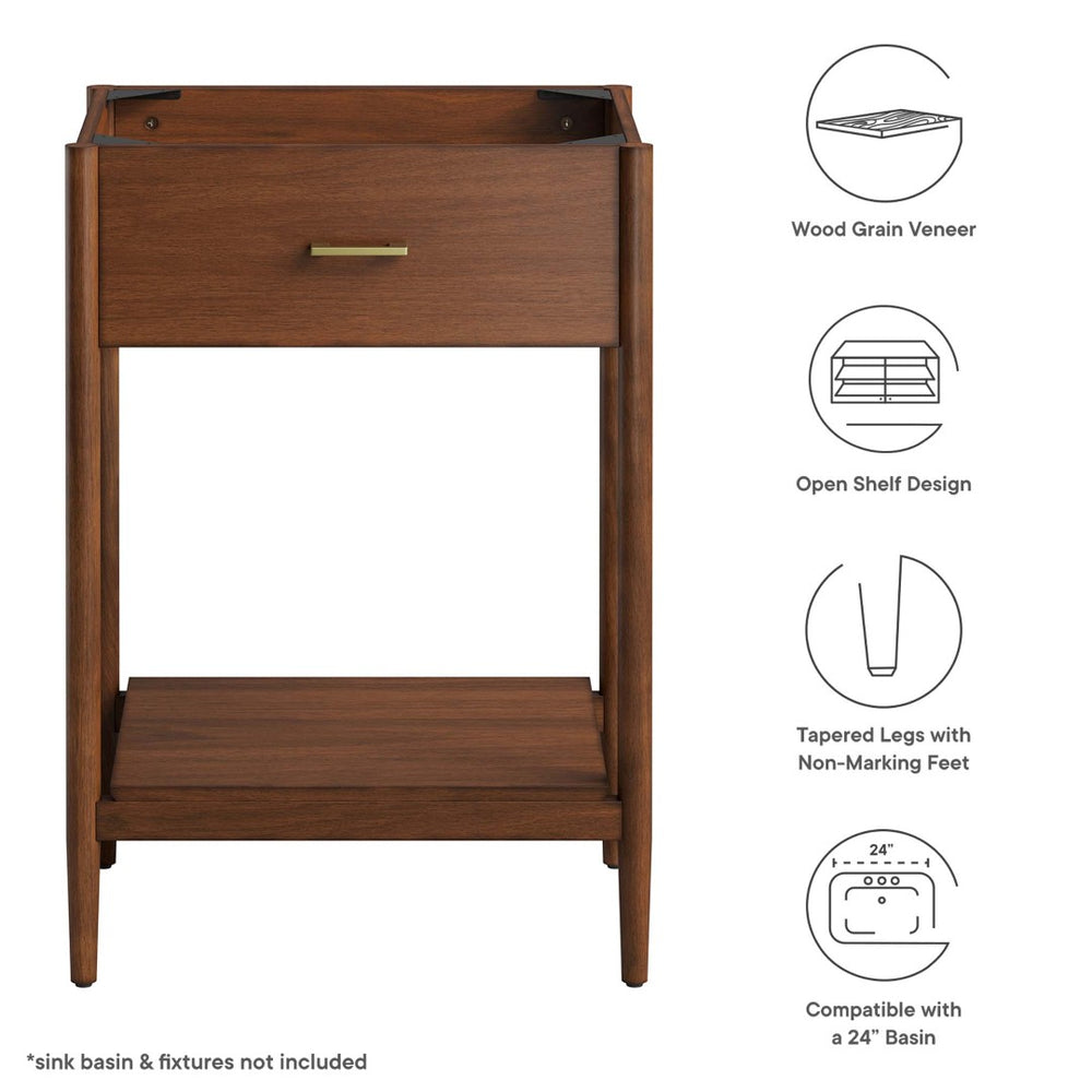 Modway Furniture Zaire 24" Bathroom Vanity Cabinet - Mid-Century Modern Design with Practical Storage Solutions Walnut EEI-6352-WAL