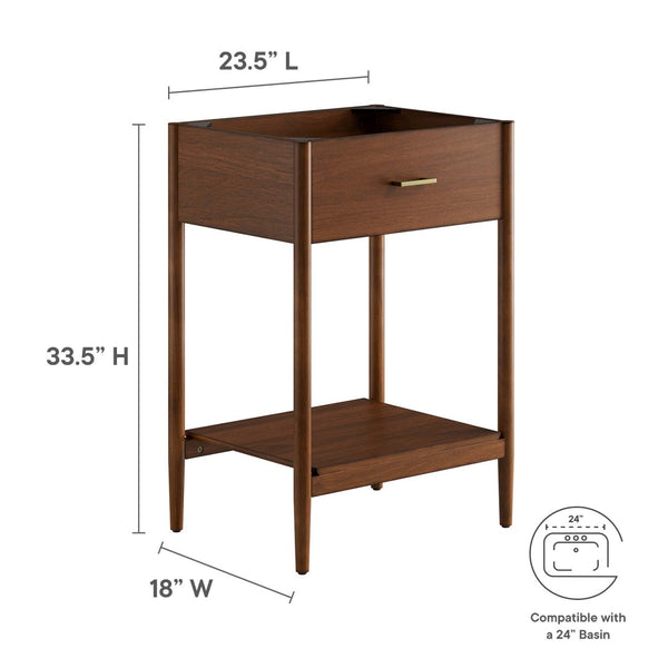 Modway Furniture Zaire 24" Bathroom Vanity Cabinet - Mid-Century Modern Design with Practical Storage Solutions Walnut EEI-6352-WAL