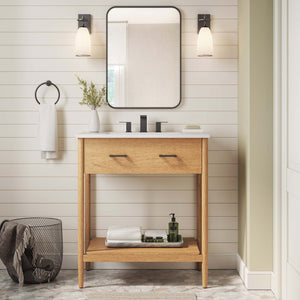 Modway Furniture Zaire 30" Bathroom Vanity Cabinet - Mid-Century Modern Design with Open Storage & Drawer Features Natural EEI-6353-NAT