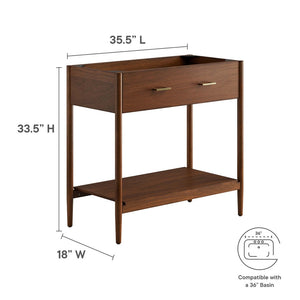 Modway Furniture Zaire 36" Bathroom Vanity Cabinet - Mid-Century Modern Design with Practical Storage Solution Walnut EEI-6354-WAL