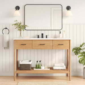 Modway Furniture Zaire 48" Single Sink Bathroom Vanity Cabinet with Mid-Century Design and Practical Storage Solutions Natural EEI-6355-NAT