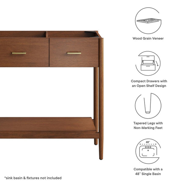 Modway Furniture Zaire 48" Single Sink Bathroom Vanity Cabinet with Mid-Century Design and Practical Storage Solutions Walnut EEI-6355-WAL