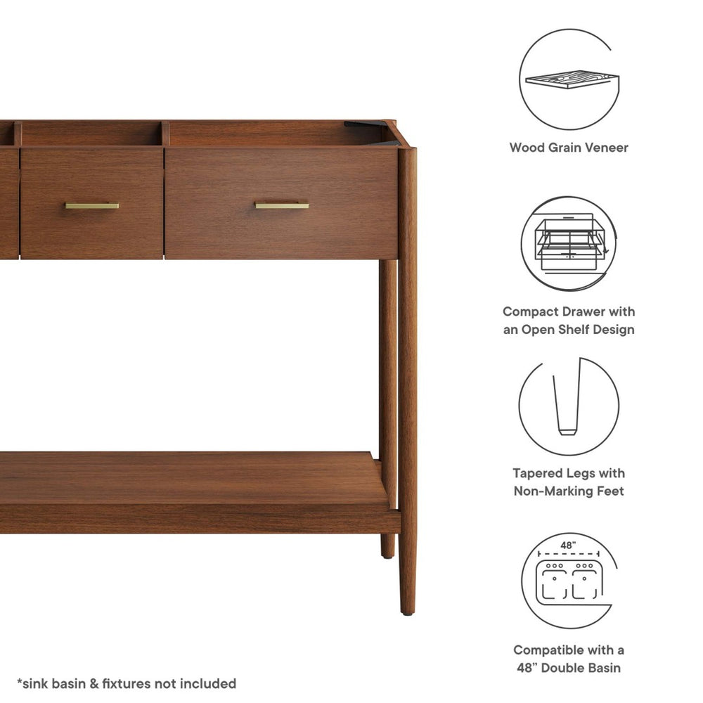 Modway Furniture Zaire 48" Double Sink Bathroom Vanity Cabinet - Modern Minimalism with Ample Storage & Style Walnut EEI-6356-WAL