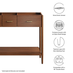 Modway Furniture Zaire 48" Double Sink Bathroom Vanity Cabinet - Modern Minimalism with Ample Storage & Style Walnut EEI-6356-WAL