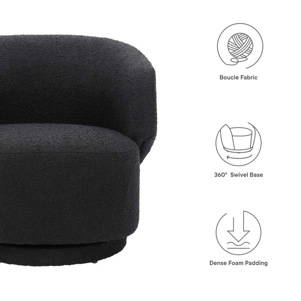 Modway Furniture Celestia Boucle Fabric Swivel Chair - Modern Comfort with Curved Design for Stylish Interiors Black EEI-6357-BLK