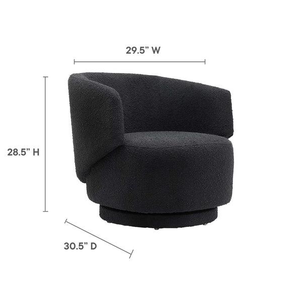 Modway Furniture Celestia Boucle Fabric Swivel Chair - Modern Comfort with Curved Design for Stylish Interiors Black EEI-6357-BLK