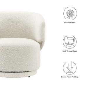 Modway Furniture Celestia Boucle Fabric Swivel Chair - Modern Comfort with Curved Design for Stylish Interiors Ivory EEI-6357-IVO