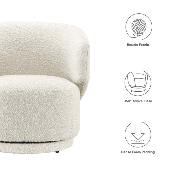 Modway Furniture Celestia Boucle Fabric Swivel Chair - Modern Comfort with Curved Design for Stylish Interiors Ivory EEI-6357-IVO