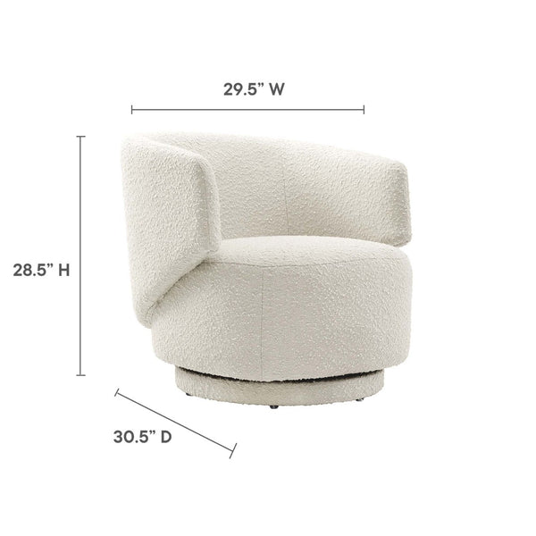 Modway Furniture Celestia Boucle Fabric Swivel Chair - Modern Comfort with Curved Design for Stylish Interiors Ivory EEI-6357-IVO