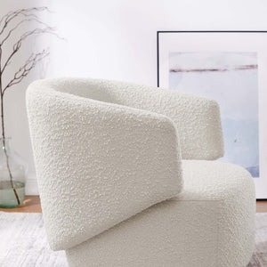 Modway Furniture Celestia Boucle Fabric Swivel Chair - Modern Comfort with Curved Design for Stylish Interiors Ivory EEI-6357-IVO