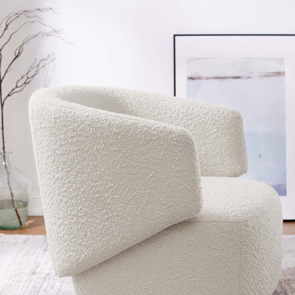 Modway Furniture Celestia Boucle Fabric Swivel Chair - Modern Comfort with Curved Design for Stylish Interiors Ivory EEI-6357-IVO