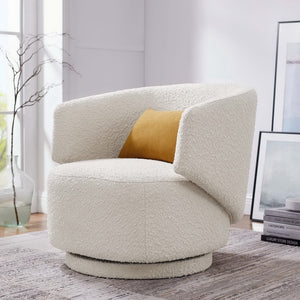 Modway Furniture Celestia Boucle Fabric Swivel Chair - Modern Comfort with Curved Design for Stylish Interiors Ivory EEI-6357-IVO