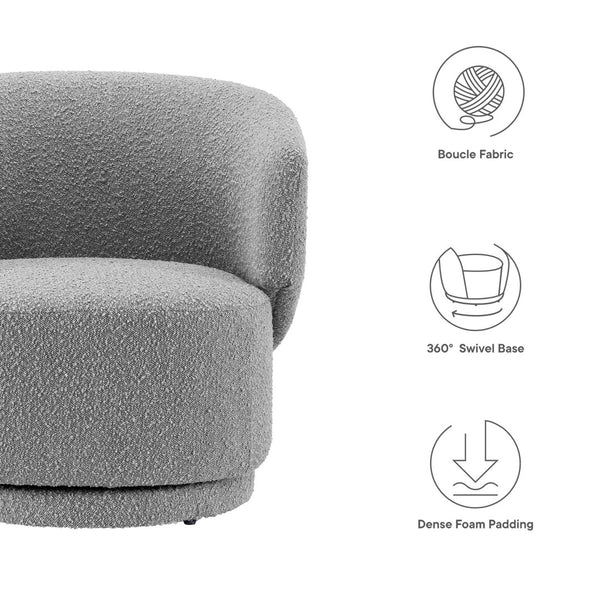 Modway Furniture Celestia Boucle Fabric Swivel Chair - Modern Comfort with Curved Design for Stylish Interiors Light Gray EEI-6357-LGR
