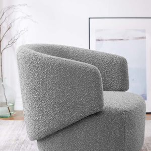 Modway Furniture Celestia Boucle Fabric Swivel Chair - Modern Comfort with Curved Design for Stylish Interiors Light Gray EEI-6357-LGR