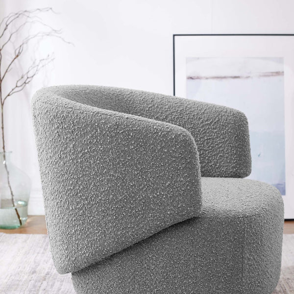 Modway Furniture Celestia Boucle Fabric Swivel Chair - Modern Comfort with Curved Design for Stylish Interiors Light Gray EEI-6357-LGR