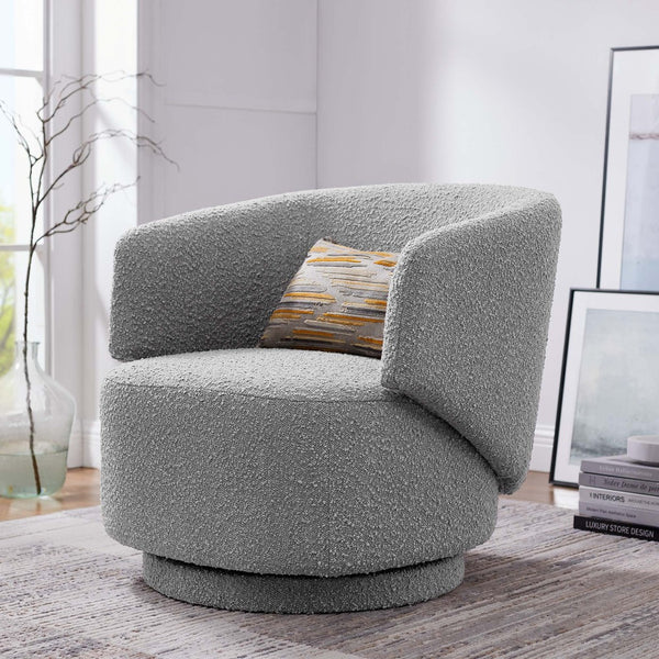 Modway Furniture Celestia Boucle Fabric Swivel Chair - Modern Comfort with Curved Design for Stylish Interiors Light Gray EEI-6357-LGR