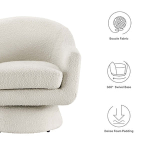 Modway Furniture Astral Boucle Fabric Swivel Chair - Modern Accent Piece with Plush Comfort and 360° Versatile Style Ivory EEI-6359-IVO