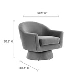 Modway Furniture Astral Performance Velvet Fabric and Wood Swivel Chair Gray 30.5 x 31 x 30.5