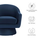 Modway Furniture Astral Performance Velvet Fabric and Wood Swivel Chair Midnight Blue 30.5 x 31 x 30.5
