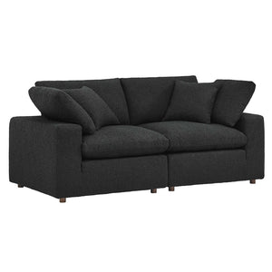 Modway Furniture Commix Down Filled Overstuffed Boucle Loveseat – Luxurious Comfort for Cozy Movie Nights & Relaxation Black EEI-6361-BLK