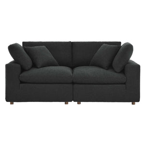 Modway Furniture Commix Down Filled Overstuffed Boucle Loveseat – Luxurious Comfort for Cozy Movie Nights & Relaxation Black EEI-6361-BLK