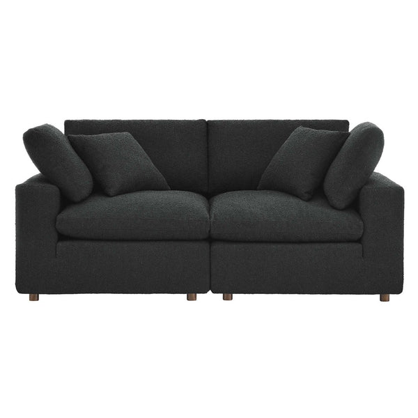 Modway Furniture Commix Down Filled Overstuffed Boucle Loveseat – Luxurious Comfort for Cozy Movie Nights & Relaxation Black EEI-6361-BLK