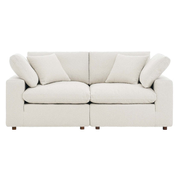 Modway Furniture Commix Down Filled Overstuffed Boucle Loveseat – Luxurious Comfort for Cozy Movie Nights & Relaxation Ivory EEI-6361-IVO