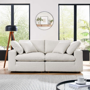Modway Furniture Commix Down Filled Overstuffed Boucle Loveseat – Luxurious Comfort for Cozy Movie Nights & Relaxation Ivory EEI-6361-IVO