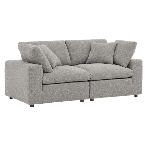 Modway Furniture Commix Down Filled Overstuffed Boucle Loveseat – Luxurious Comfort for Cozy Movie Nights & Relaxation Light Gray EEI-6361-LGR