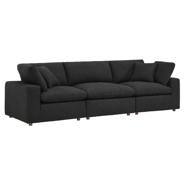 Modway Furniture Commix Overstuffed Boucle Fabric 3-Seater Sofa by Modway - Luxurious Comfort for Modern Living Spaces Black EEI-6362-BLK