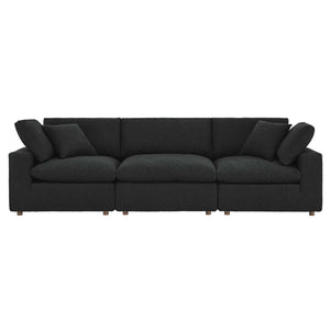 Modway Furniture Commix Overstuffed Boucle Fabric 3-Seater Sofa by Modway - Luxurious Comfort for Modern Living Spaces Black EEI-6362-BLK