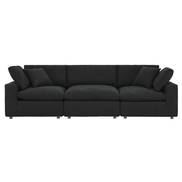 Modway Furniture Commix Overstuffed Boucle Fabric 3-Seater Sofa by Modway - Luxurious Comfort for Modern Living Spaces Black EEI-6362-BLK