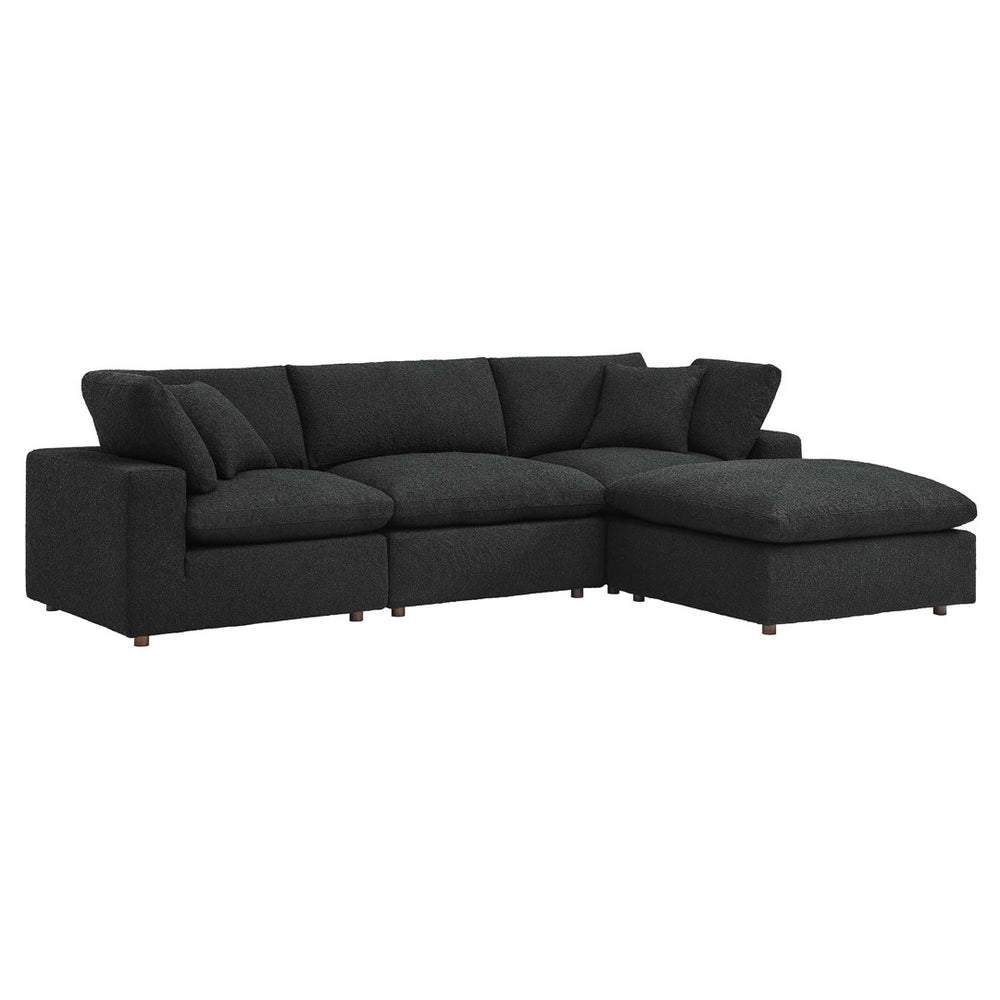 Modway Furniture Commix 4-Piece Overstuffed Boucle Fabric Sectional Sofa - Luxurious Comfort for Modern Living Spaces Black EEI-6363-BLK