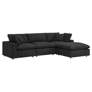 Modway Furniture Commix 4-Piece Overstuffed Boucle Fabric Sectional Sofa - Luxurious Comfort for Modern Living Spaces Black EEI-6363-BLK