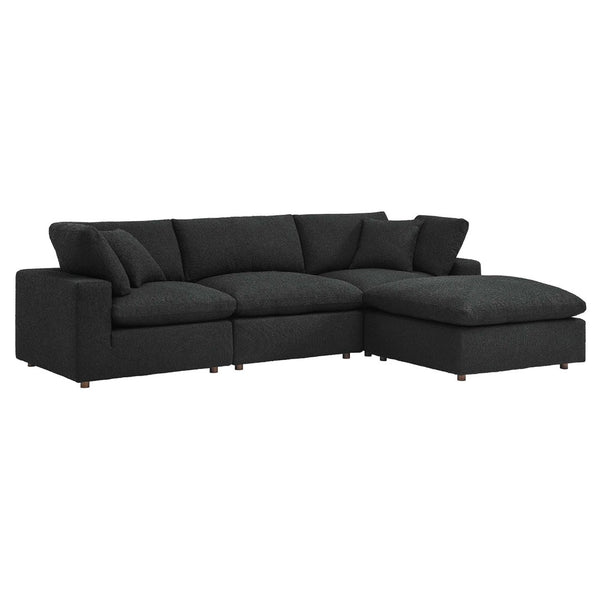 Modway Furniture Commix 4-Piece Overstuffed Boucle Fabric Sectional Sofa - Luxurious Comfort for Modern Living Spaces Black EEI-6363-BLK