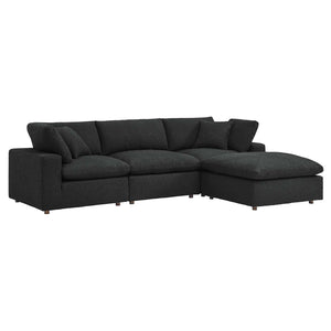 Modway Furniture Commix Down Filled Overstuffed Boucle Fabric 4-Piece Sectional Sofa Black 80 x 119 x 20