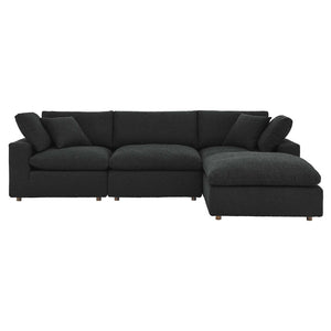 Modway Furniture Commix 4-Piece Overstuffed Boucle Fabric Sectional Sofa - Luxurious Comfort for Modern Living Spaces Black EEI-6363-BLK