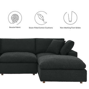 Modway Furniture Commix 4-Piece Overstuffed Boucle Fabric Sectional Sofa - Luxurious Comfort for Modern Living Spaces Black EEI-6363-BLK