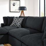 Modway Furniture Commix Down Filled Overstuffed Boucle Fabric 4-Piece Sectional Sofa Black 80 x 119 x 20