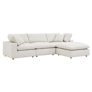 Modway Furniture Commix 4-Piece Overstuffed Boucle Fabric Sectional Sofa - Luxurious Comfort for Modern Living Spaces Ivory EEI-6363-IVO