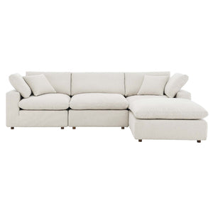 Modway Furniture Commix 4-Piece Overstuffed Boucle Fabric Sectional Sofa - Luxurious Comfort for Modern Living Spaces Ivory EEI-6363-IVO