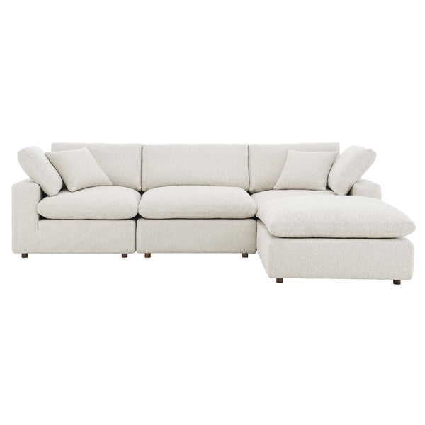 Modway Furniture Commix 4-Piece Overstuffed Boucle Fabric Sectional Sofa - Luxurious Comfort for Modern Living Spaces Ivory EEI-6363-IVO