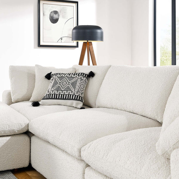 Modway Furniture Commix 4-Piece Overstuffed Boucle Fabric Sectional Sofa - Luxurious Comfort for Modern Living Spaces Ivory EEI-6363-IVO