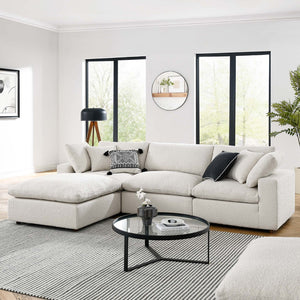 Modway Furniture Commix 4-Piece Overstuffed Boucle Fabric Sectional Sofa - Luxurious Comfort for Modern Living Spaces Ivory EEI-6363-IVO