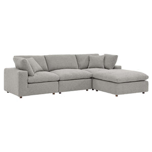 Modway Furniture Commix 4-Piece Overstuffed Boucle Fabric Sectional Sofa - Luxurious Comfort for Modern Living Spaces Light Gray EEI-6363-LGR